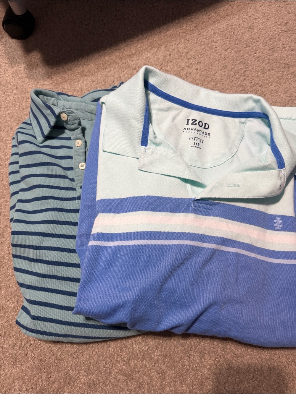 2 shirts Izod Men’s Light Blue and Navy Striped Polo and nautica polo